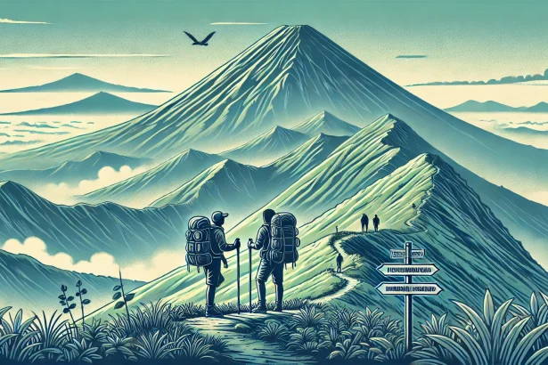 ilustrasi mendaki gunung gede