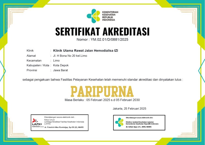 SERTIFIKAT AKREDITAS KLINIK HD IZI